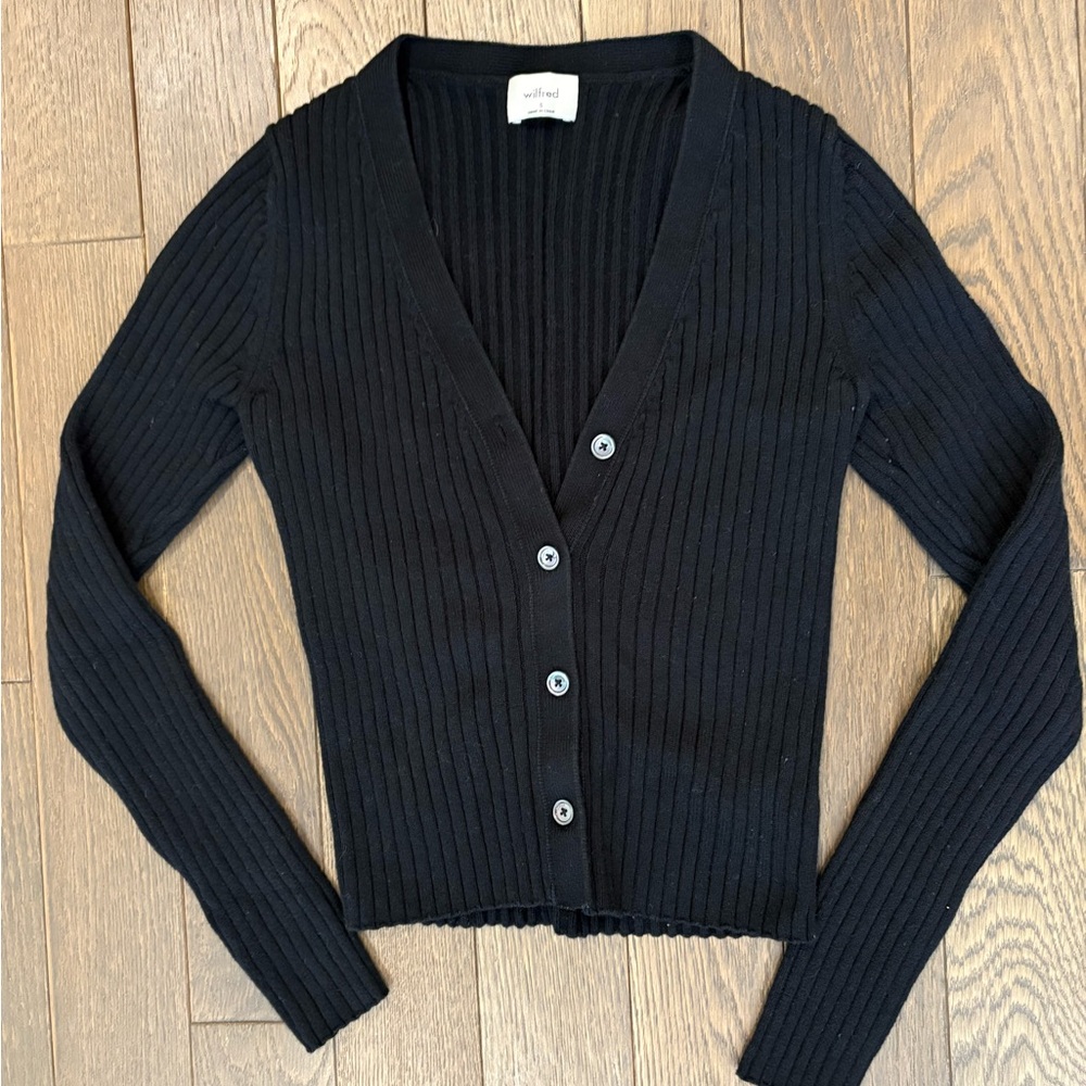 Wilfred Black Ribbed Cardigan Sweater
